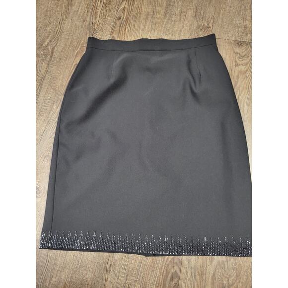 Nygard Collection Women's 10 solid Black Beaded Knee Length Pencil Skirt - Picture 1 of 7